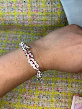 999 Silver and Red Braided Disc Bracelet - Women Jewelry